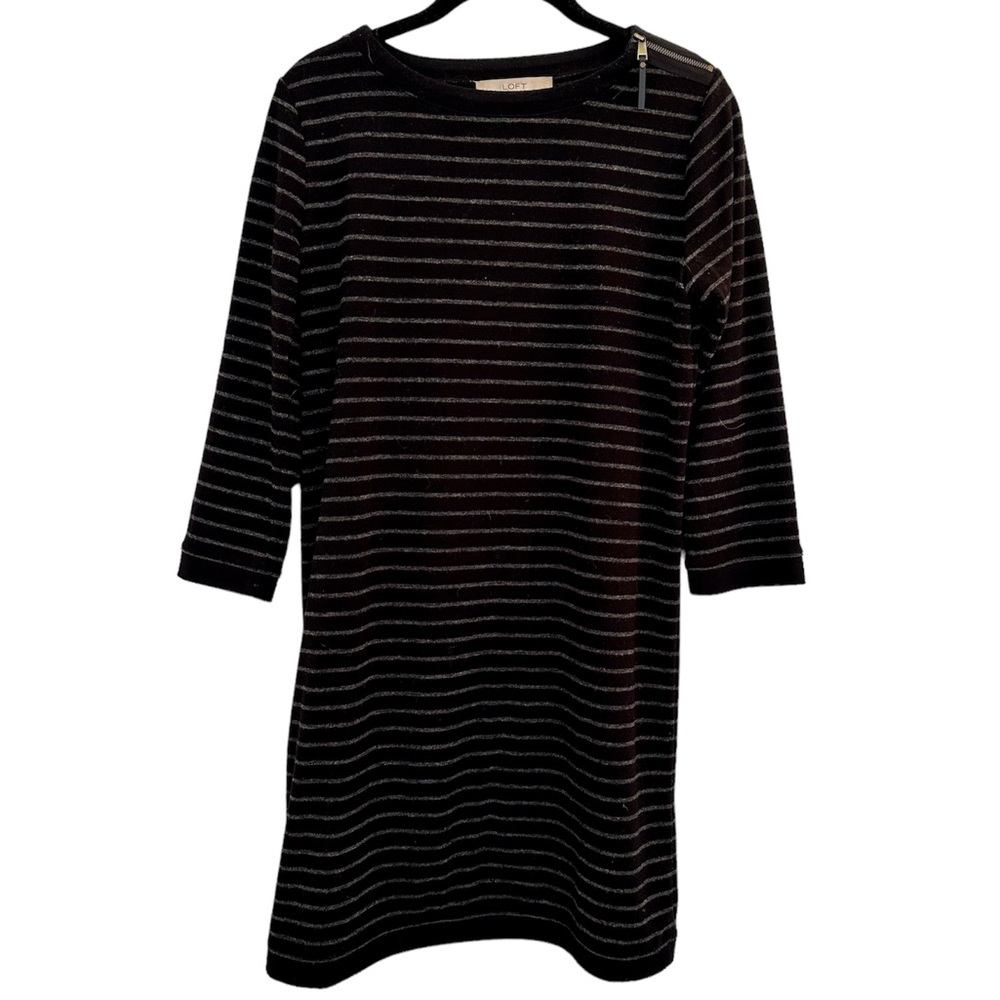 🐞Anne Taylor Dark Grey Stripe Long Sleeved Dress